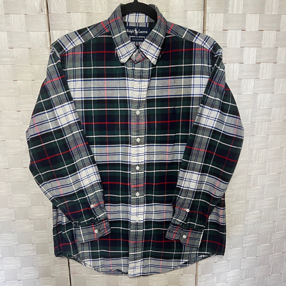 Ralph Lauren Classic Cotton Plaid Button Down Long Sleeve Shirt Pony Logo Sz 90